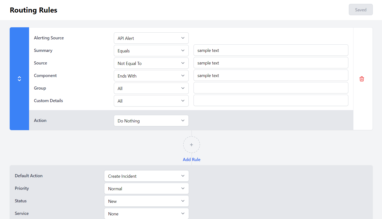 Meta Alerts Routing rules screenshot